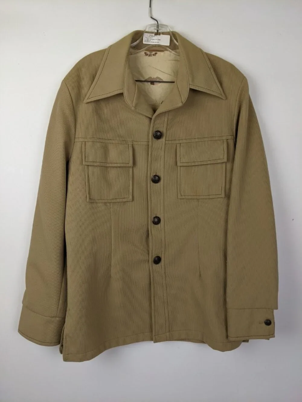 Vintage 1970s Sears Leisure Suit Coat Size 42 Pants Size 38x31 Knit Pleated Tan